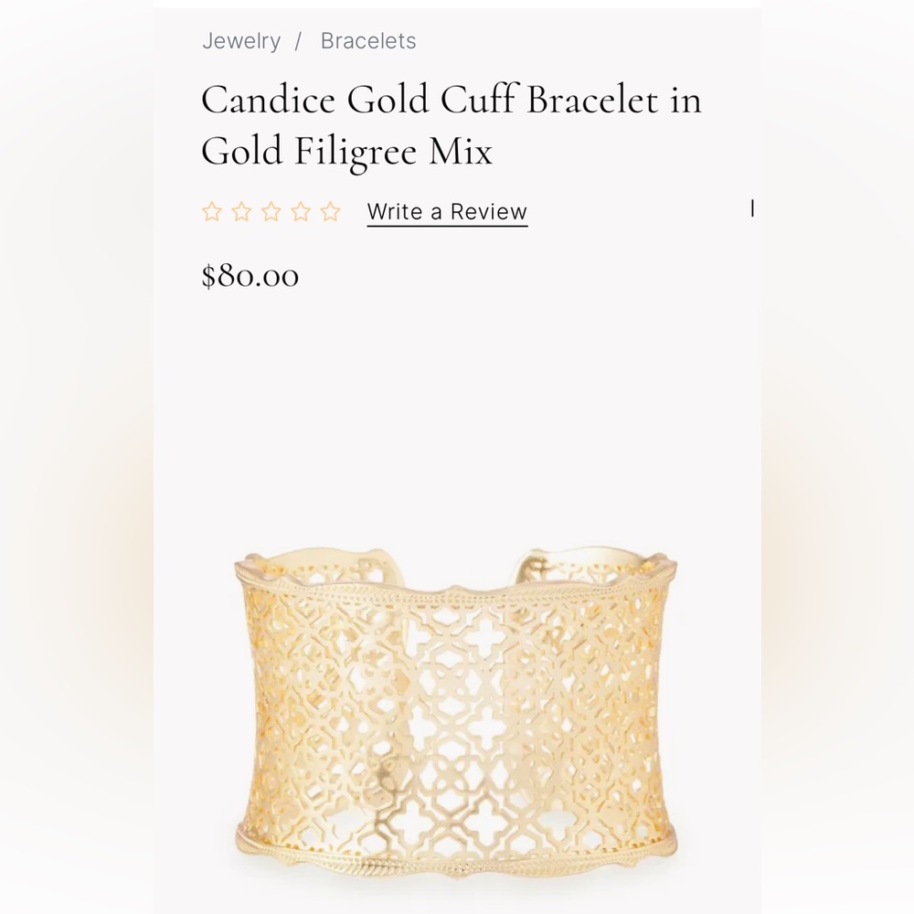 Kendra Scott Candice Cuff Bracelet in Gold Filigree - New!